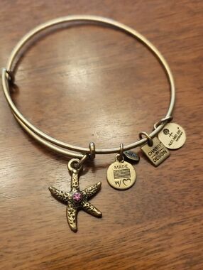 Alex and Ani Gold Starfish Charm Bangle with Pink Crystal Accent